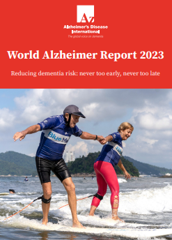 Reproducci&oacute;n parcial de la portada del documento 'World Alzheimer Report 2023. Reducing dementia risk: never too early, never too late' (Alzheimer's Disease International, 2023)